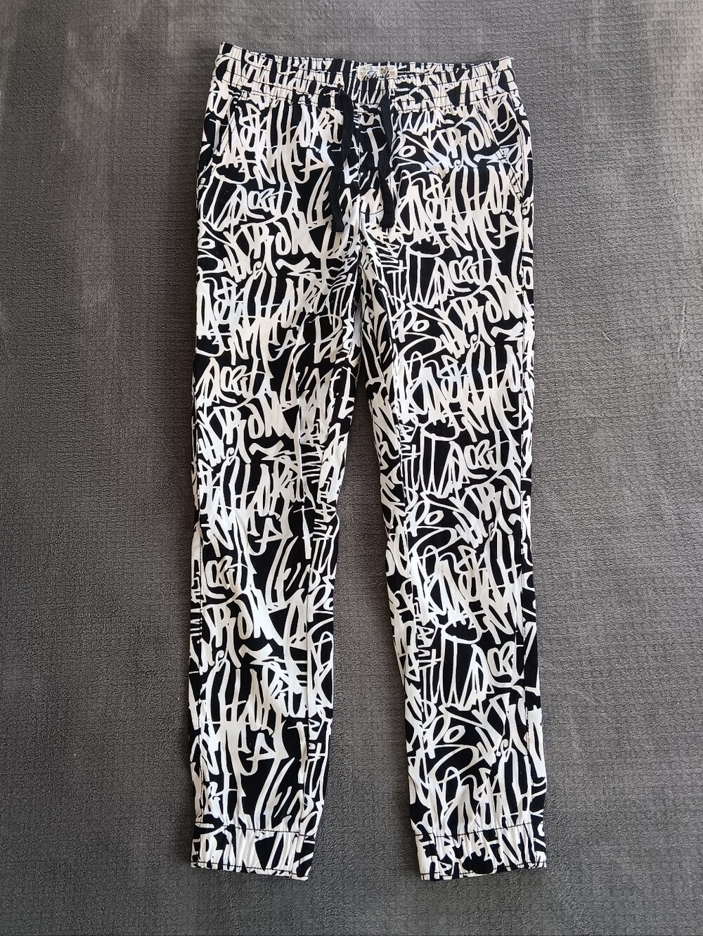 Black & White Script Print Jogger Pants, Fresh Prints Bel-Air Small, Pull On